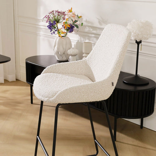 Nolon Nino-Isa Barkruk Bouclé Beige - Stof - Zwart Onderstel - 75 cm - vtwonen shop