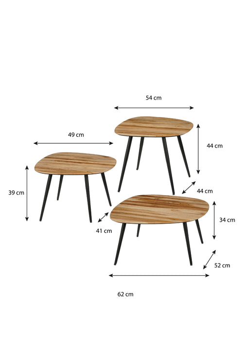 Mica Decorations Jailey Bijzettafel - Set van 3 - L62 x B52 x H34 cm - Gerecycled Hout - Bruin