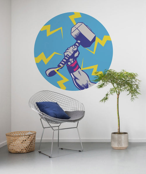 Sanders & Sanders zelfklevende behangcirkel The Avengers Mjolnir blauw en geel - Ø 128 cm - 612051