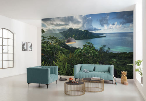 Sanders & Sanders fotobehang tropisch eiland groen en blauw - 450 x 280 cm - 612698