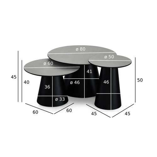 Furnhouse salontafel set Tango - Lichtgrijs - Ø 45/60/80 cm