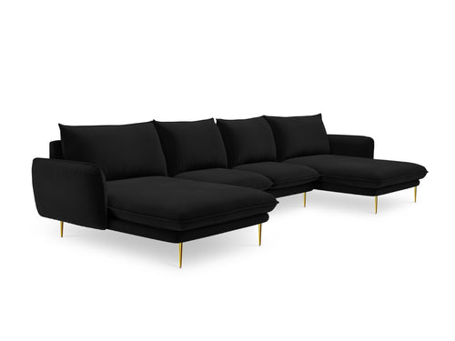 Cosmopolitan Design Panoramische bank Vienna 6-zits, flueel, zwart - 170x350x95cm