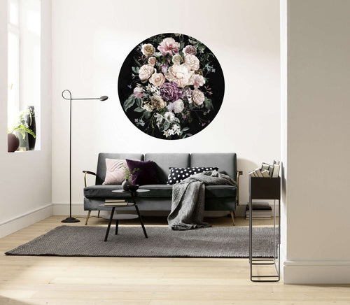 Komar zelfklevende behangcirkel Enchanted Flowers roze en zwart - Ø 125 cm - 611155 - vtwonen shop