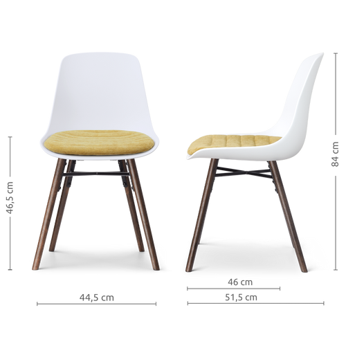 Nolon Nena-Liv eetkamerstoel wit met warm oker zitkussen - walnoot houten onderstel