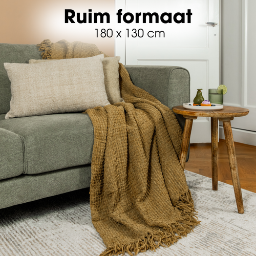 Mica Decorations Cosenza Fleece Deken - Bank Plaid en Bank Kleed - Warme Deken voor op de Bank - 180 x 130 cm - Bruin