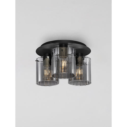 Nova Luce MIRBI Plafondlamp met lampenkap in de kleuren Smokey en Sandy Black, E27, 3x12W