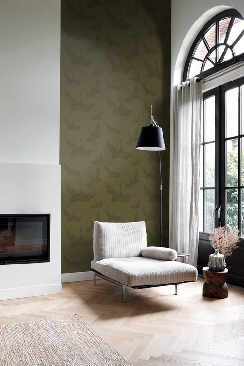 Origin Wallcoverings behang kraanvogels okergeel - 0,53 x 10,05 m - 347758 - vtwonen shop