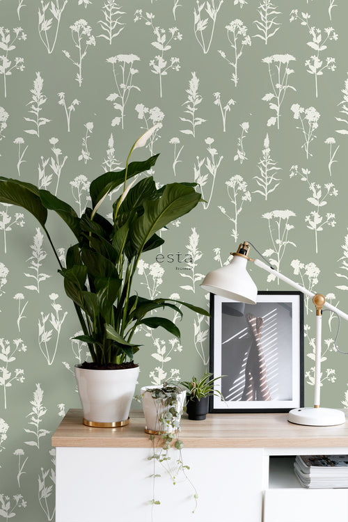 ESTAhome behang veldbloemen jade groen - 50 x 900 cm - 139395