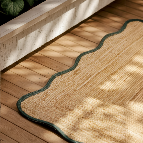 Mrcarpet jute vloerkleed Scallop - wafelstructuur - naturel/groen - 140 x 200 cm