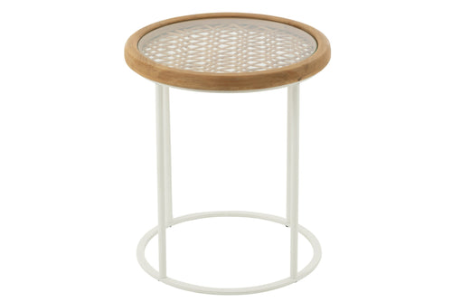 J-Line bijzettafel Mati - sparhout/metaal - naturel/wit