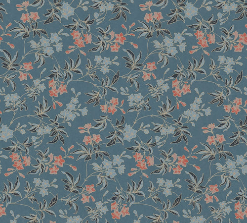 Livingwalls behang bloemmotief blauwgroen en terracotta - 53 cm x 10.05 m - AS-390634 - vtwonen shop