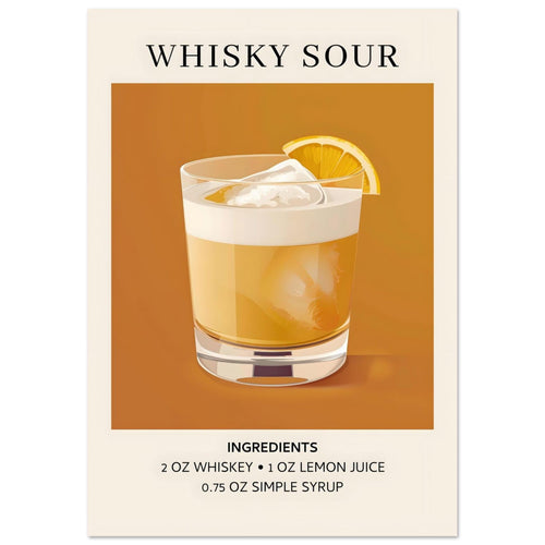 Artfulprints Poster met Lijst Whisky Sour cocktail - Ingrediënten   - 30x40 cm - Oranje