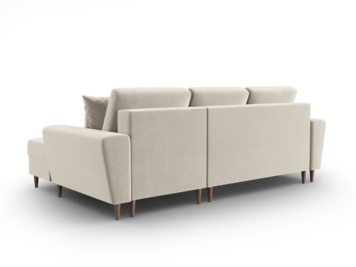 Cosmopolitan Design Converteerbare hoekbank rechts met opbergdoos Kyoto 4-zits, flueel lichtbeige - 145x241x88cm