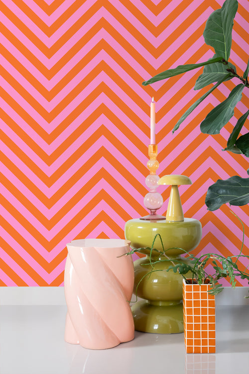 ESTAhome behang chevronpatroon oranje en roze - 50 x 900 cm - 131406 - vtwonen shop