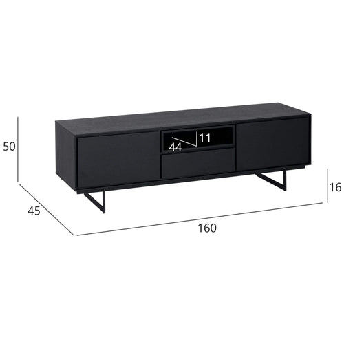Furnhouse tv-meubel Tokyo - Zwart - MDF, zwart eikenfineer - 45x160x50