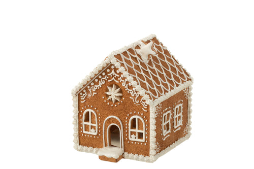 J-Line decoratie Huis Peperkoek Vierkant Ster - polyresin - bruin - medium - LED lichtjes