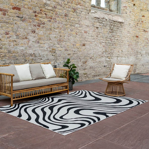 Interieur05 Buitenkleed Swirl Rechthoek - Zwart - Dubbelzijdig