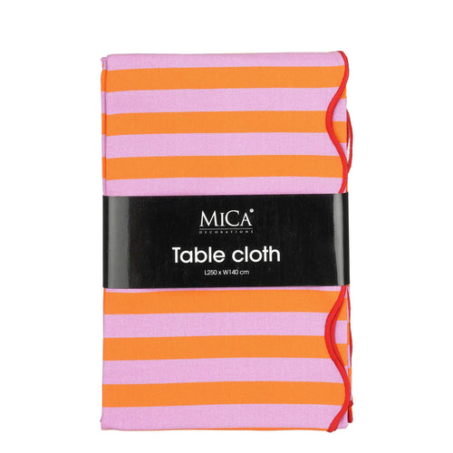 Mica Decorations Gestreept Tafelkleed voor Eettafel - Tafellaken voor Binnen en Buiten 250 x 140 cm - Tafelzeil 100% Katoen - Oranje, Roze