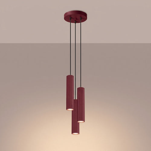 Sollux Lighting Hanglamp KARBON 3P bordeaux - 19,5x19,5x108cm