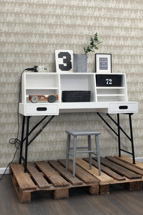 ESTAhome behang Amsterdamse huizen beige - 53 cm x 10.05 m - 137713