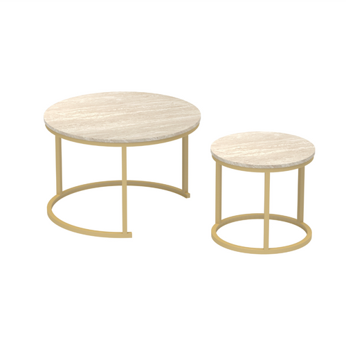 Calicosy - LENNY Set van 2 ronde salontafels - Eiken - 70x70x45,5 cm