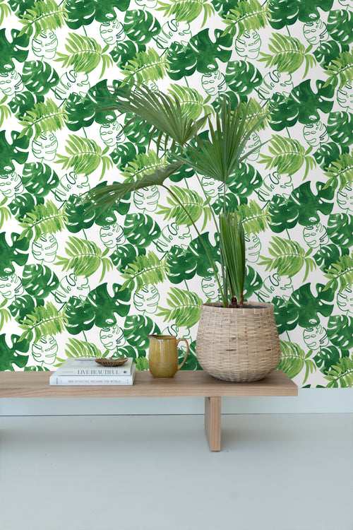 ESTAhome behang geschilderde tropische jungle bladeren tropisch junglegroen - 53 cm x 10.05 m - 138887 - vtwonen shop