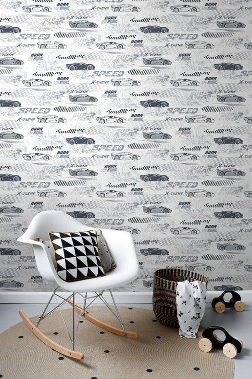 Sanders & Sanders behang race auto's zwart wit - 50 x 900 cm - 935360