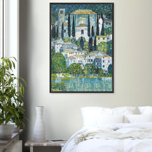 Artfulprints Poster met Lijst Gustav Klimt - Church in Cassone   - 50x70 cm - Donkergroen