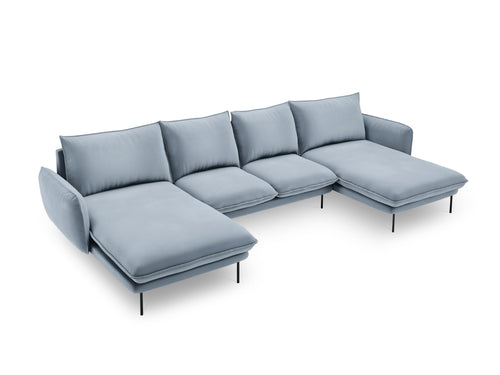 Cosmopolitan Design Panoramische bank Vienna 6-zits, flueel, lichtblauw - 170x350x95cm