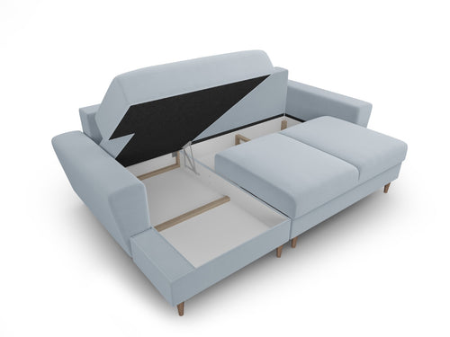Cosmopolitan Design Uitklapbare hoekbank links met opbergdoos Kyoto 4-zits, flueel lichtblauw - 145x241x88cm