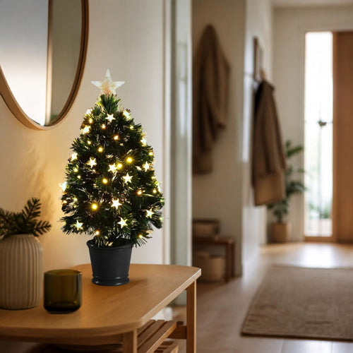 Luca Lighting Mercury Kunstboom met Fibre Optic Verlichting en Piek - Kerstboom met 65 LED en 8 Lichtfuncties - Kerstversiering voor Binnen - H60 x