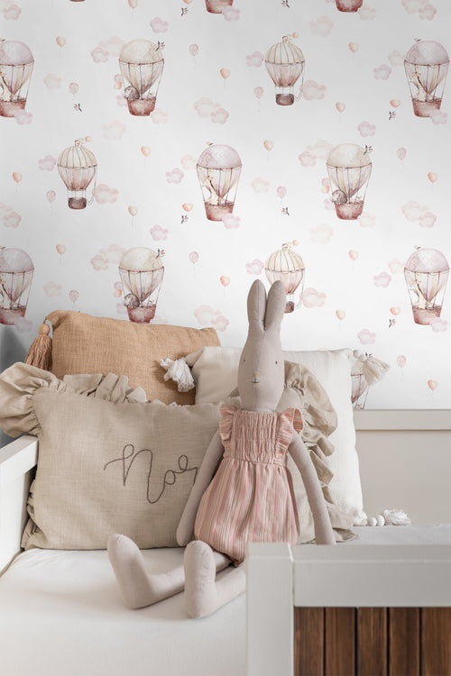 ESTAhome behang luchtballonnen licht roze en beige - 50 x 900 cm - 131091