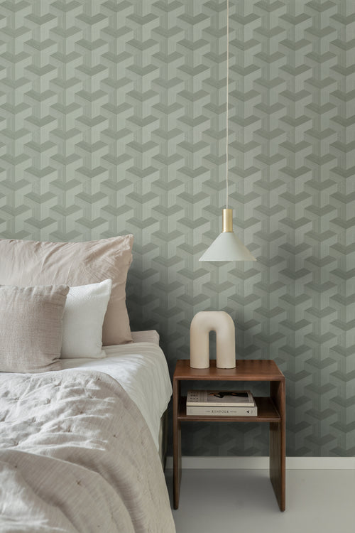 Origin Wallcoverings behang grafisch 3D motief vergrijsd groen - 50 x 900 cm - 348003 - vtwonen shop