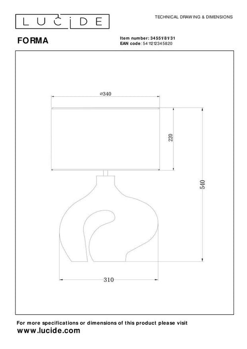 Lucide tafellamp FORMA - 1xE27 - Wit - vtwonen shop