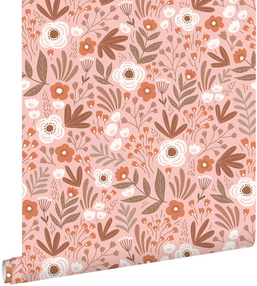 ESTAhome behang bloemetjes terracotta roze - 50 x 900 cm - 131069 - vtwonen shop