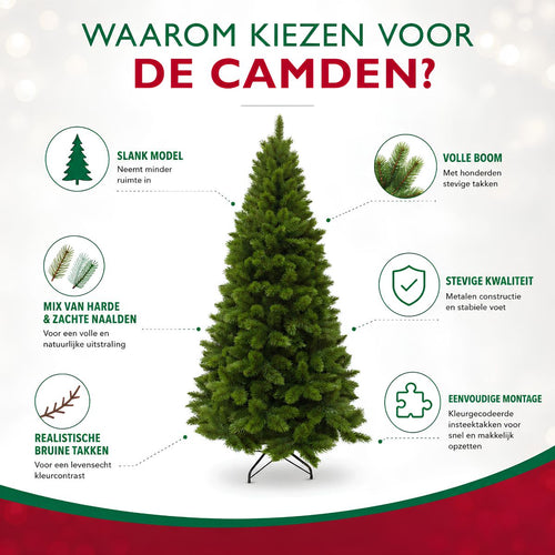 Triumph Tree Camden Slim Kerstboom - Volle Takken voor Kerstversiering - Kunstboom met Insteekconstructie voor Smal Ontwerp - H230 x Ø117 cm - Groen