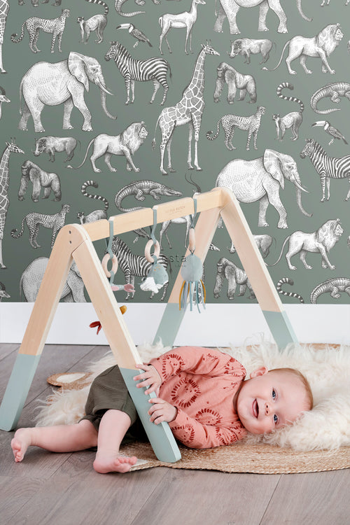 ESTAhome behang jungle dieren vergrijsd groen - 53 cm x 10.05 m - 139513