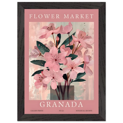 Artfulprints Poster met Lijst Flower market - Granada   - A4 21x29.7 cm - Roze