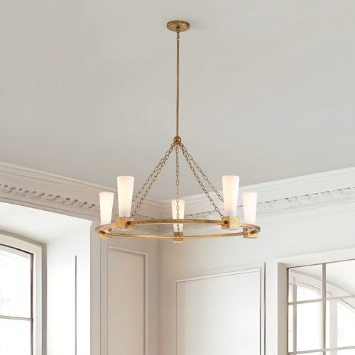 Zylindrische Pendelleuchte, modernes Antik-Gold, 5 x E27