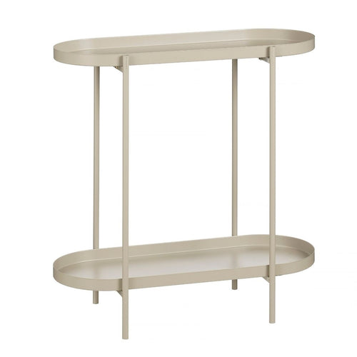 Mica Decorations Myron Bijzettafel Ovaal Beige - Salontafel met Twee Opbergplateaus - Nachtkastje van Stevig IJzer - Plantentafel voor Woonkamer, Hal