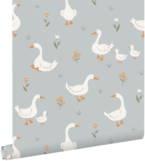 ESTAhome behang schattige ganzen blauw - 50 x 900 cm - 131828