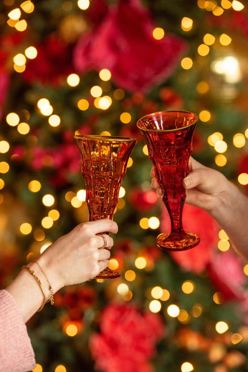 J-Line champagneglas gouden rand reliëf - glas - bordeauxrood/lichtroze - large - assortiment van 2