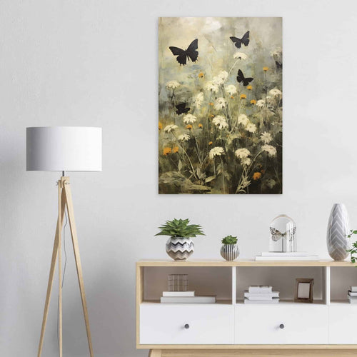 Artfulprints Poster met Lijst Butterflies in flowerfield 2   - 50x70 cm - Groen