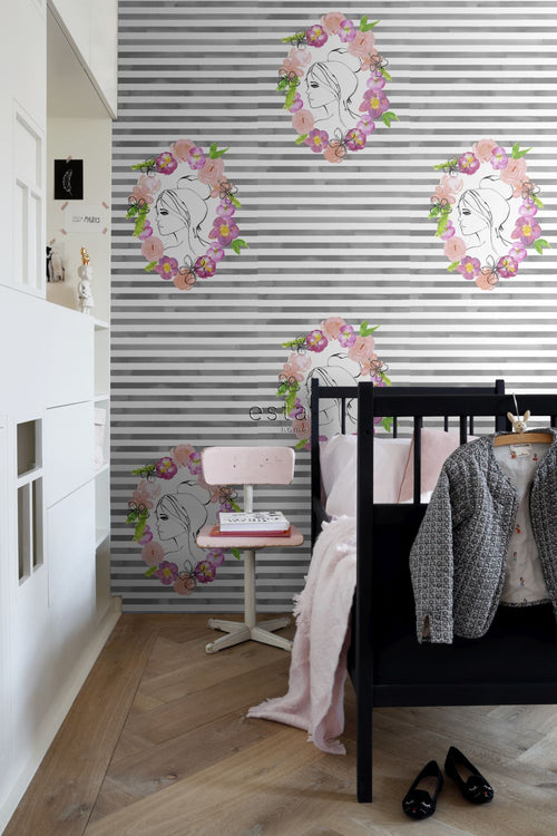 ESTAhome XXL behang Parisienne zwart, wit, roze, geel en groen - 50 x 900 cm - 158817