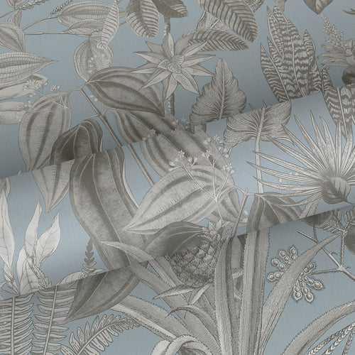 Sanders & Sanders behang tropische bladeren en bloemen vergrijsd blauw - 53 cm x 10 m - 640243 - vtwonen shop