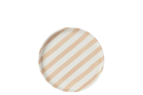 J-Line Gestreept bord - steengoed - lichtbeige/wit - small - set van 6