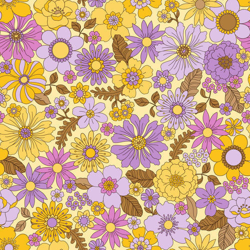 ESTAhome behang retro bloemen geel en paars - 50 x 900 cm - 131807