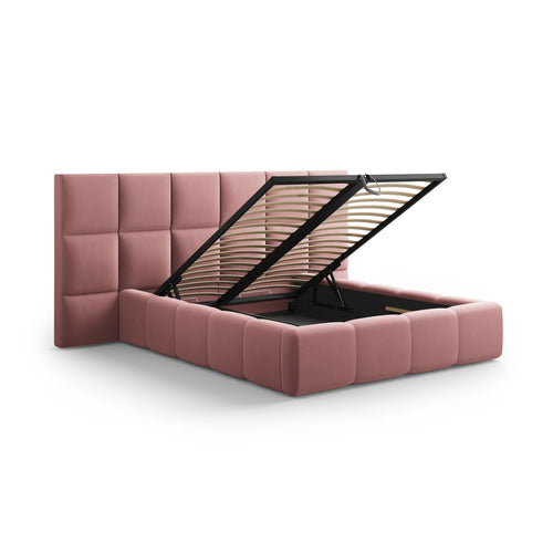 Cosmopolitan Design - Opbergbed met dubbel hoofdbord Livigno 200x140cm flueel roze - 230x200x125cm
