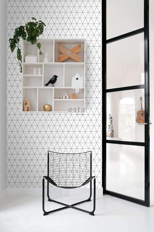 ESTAhome behang grafische driehoeken wit en zwart - 53 cm x 10.05 m - 139148