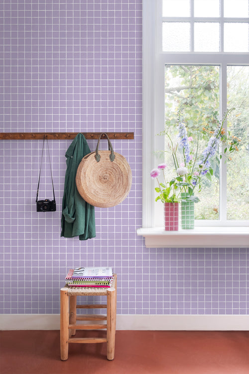 ESTAhome behang geblokt motief lila paars - 50 x 900 cm - 131271 - vtwonen shop